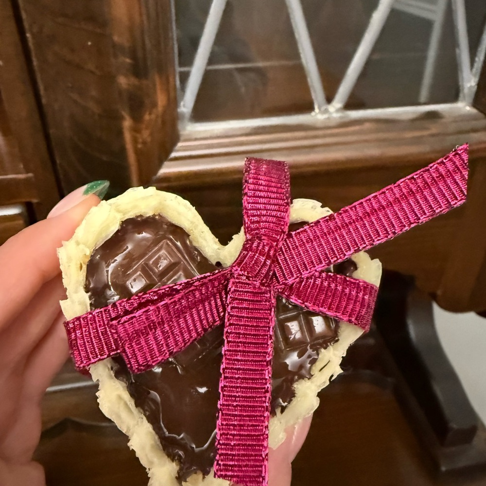 Heart-Shaped faux Chocolate with Pink Ribbon